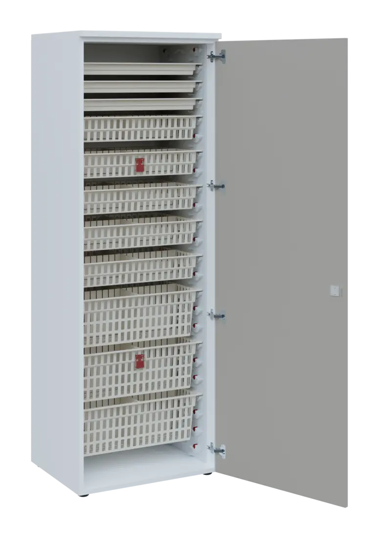 EUROMEDICA D - 66 ABS skříň léková boxová, 1-dveřová, pravá, 1950x660x535, korpus bílý, dvířka šedá